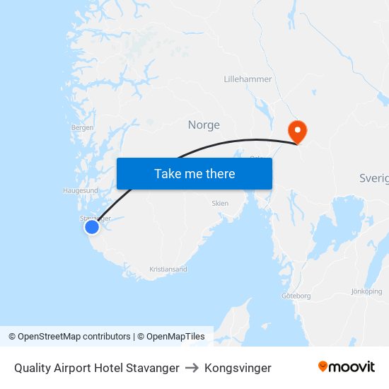 Quality Airport Hotel Stavanger to Kongsvinger map