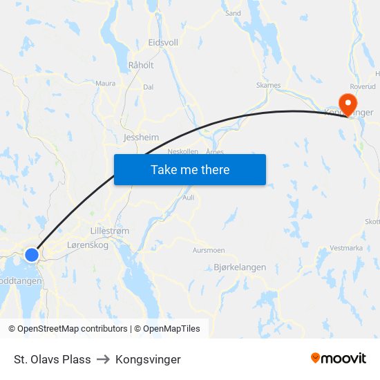 St. Olavs Plass to Kongsvinger map