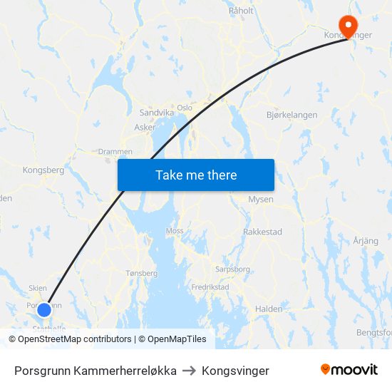 Porsgrunn Kammerherreløkka to Kongsvinger map