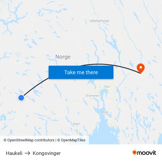 Haukeli to Kongsvinger map