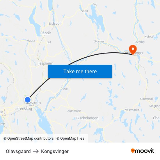 Olavsgaard to Kongsvinger map