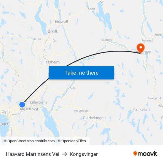 Haavard Martinsens Vei to Kongsvinger map