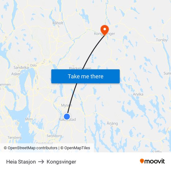 Heia Stasjon to Kongsvinger map