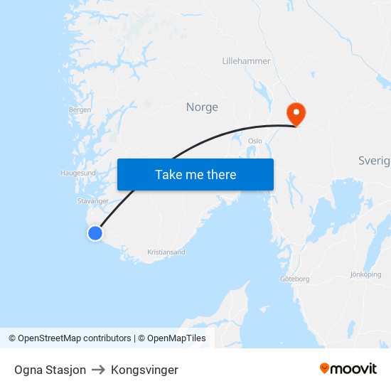 Ogna Stasjon to Kongsvinger map