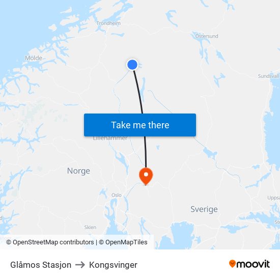 Glåmos Stasjon to Kongsvinger map