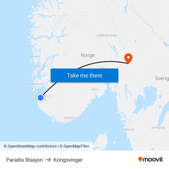 Paradis Stasjon to Kongsvinger map