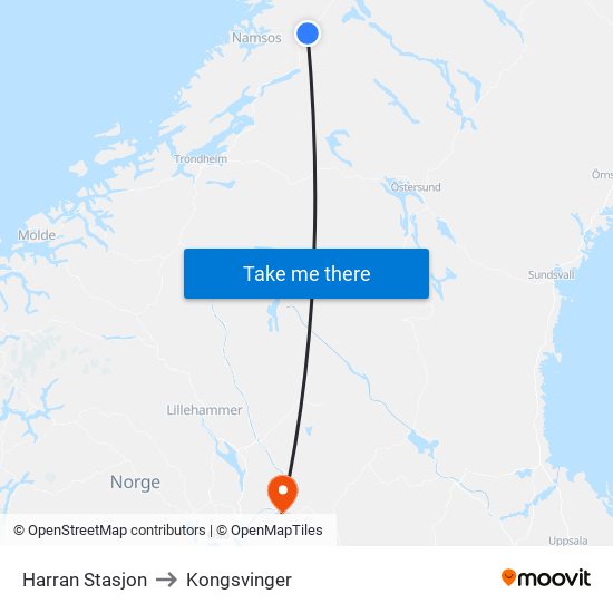 Harran Stasjon to Kongsvinger map