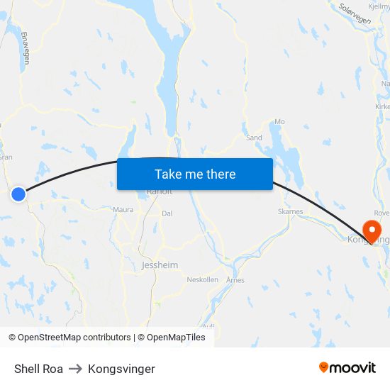 Shell Roa to Kongsvinger map