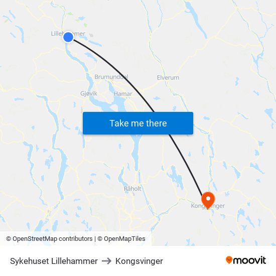 Sykehuset Lillehammer to Kongsvinger map