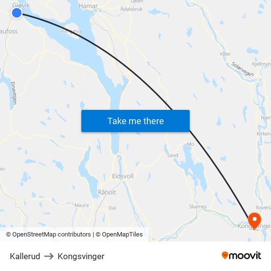 Kallerud to Kongsvinger map