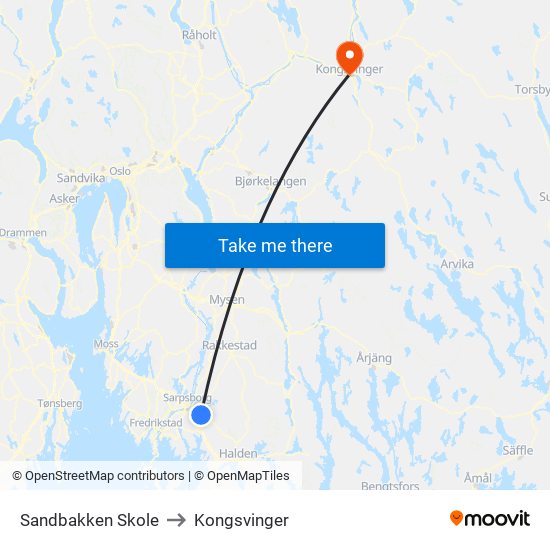 Sandbakken Skole to Kongsvinger map