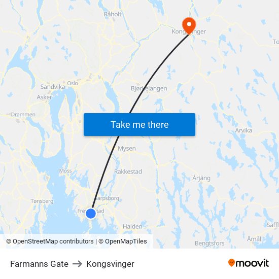 Farmanns Gate to Kongsvinger map