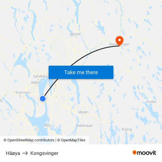 Håøya to Kongsvinger map