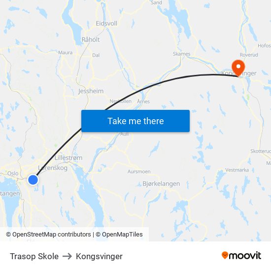 Trasop Skole to Kongsvinger map