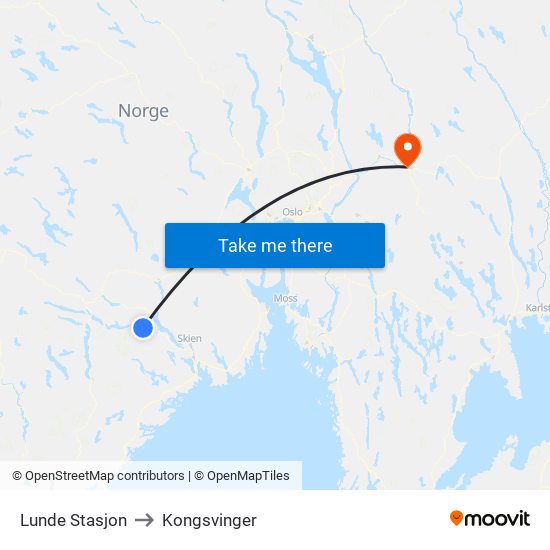 Lunde Stasjon to Kongsvinger map