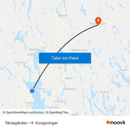 Tårnegården to Kongsvinger map