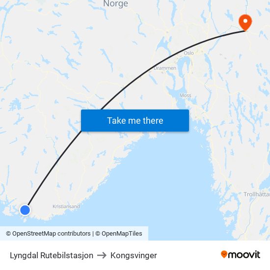 Lyngdal Rutebilstasjon to Kongsvinger map