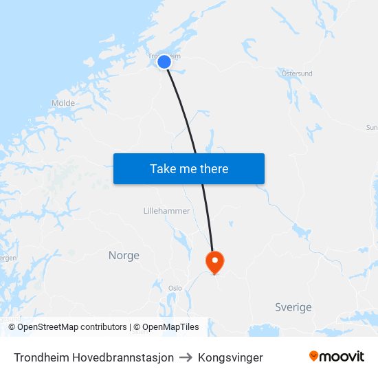 Trondheim Hovedbrannstasjon to Kongsvinger map