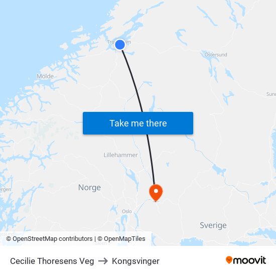 Cecilie Thoresens Veg to Kongsvinger map