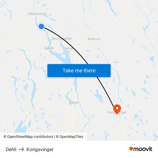 Dehli to Kongsvinger map