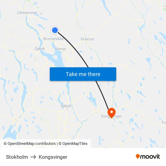 Stokholm to Kongsvinger map