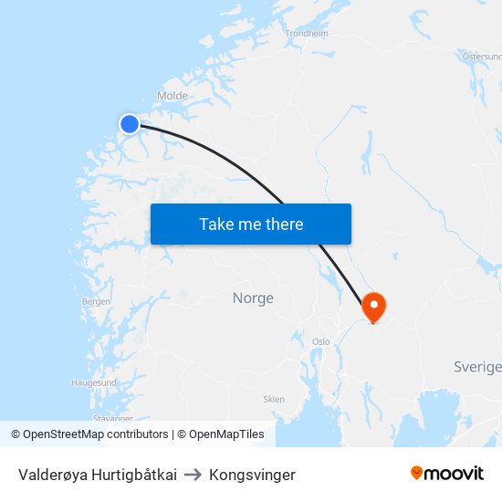 Valderøya Hurtigbåtkai to Kongsvinger map