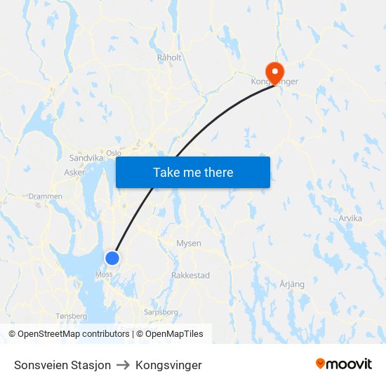 Sonsveien Stasjon to Kongsvinger map