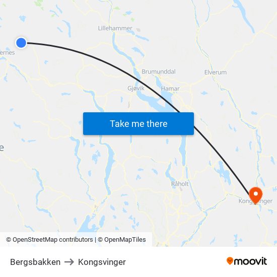 Bergsbakken to Kongsvinger map