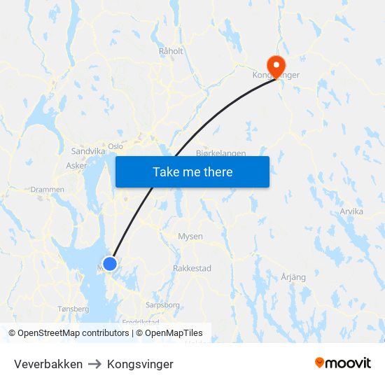 Veverbakken to Kongsvinger map