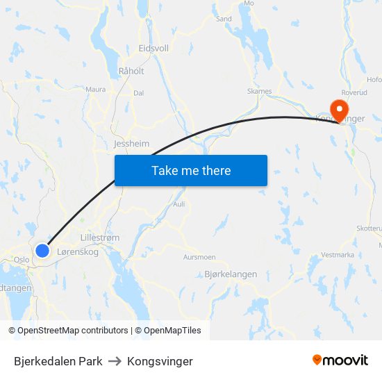 Bjerkedalen Park to Kongsvinger map