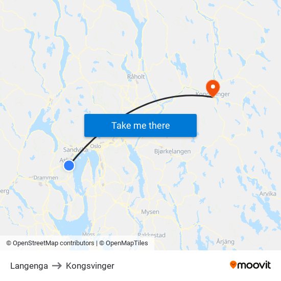 Langenga to Kongsvinger map