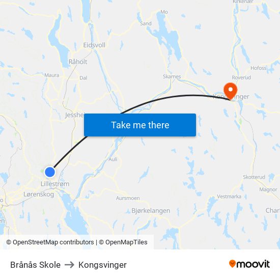 Brånås Skole to Kongsvinger map