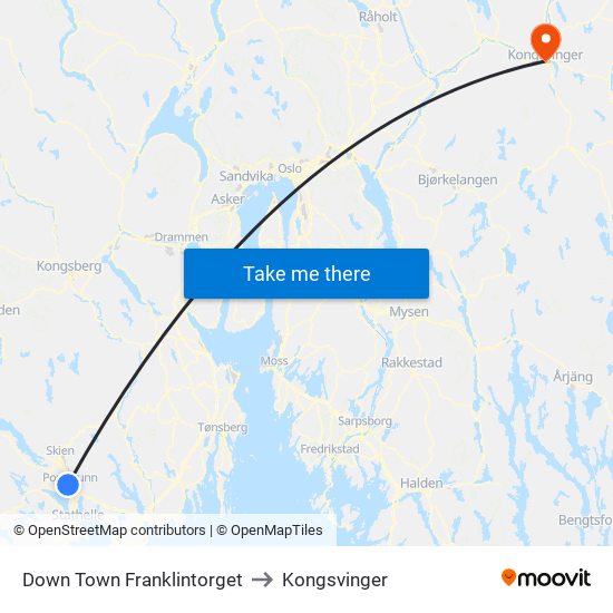 Down Town Franklintorget to Kongsvinger map