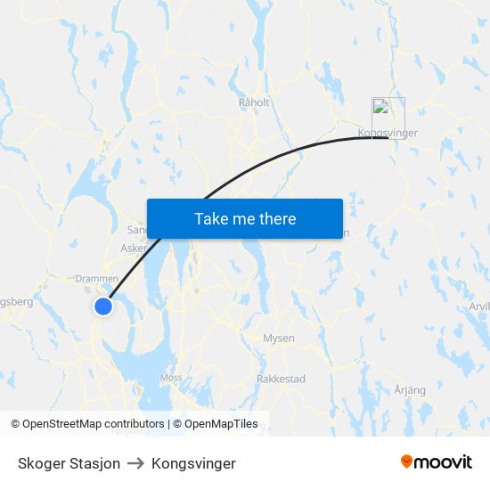 Skoger Stasjon to Kongsvinger map