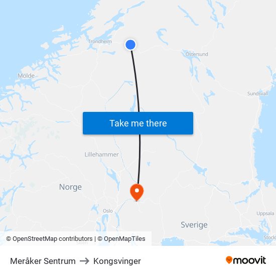 Meråker Sentrum to Kongsvinger map