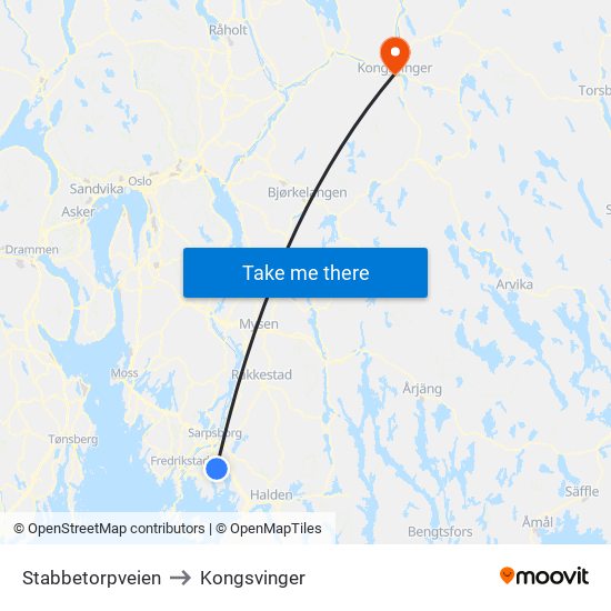 Stabbetorpveien to Kongsvinger map