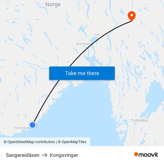 Sangereidåsen to Kongsvinger map
