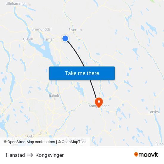 Hanstad to Kongsvinger map