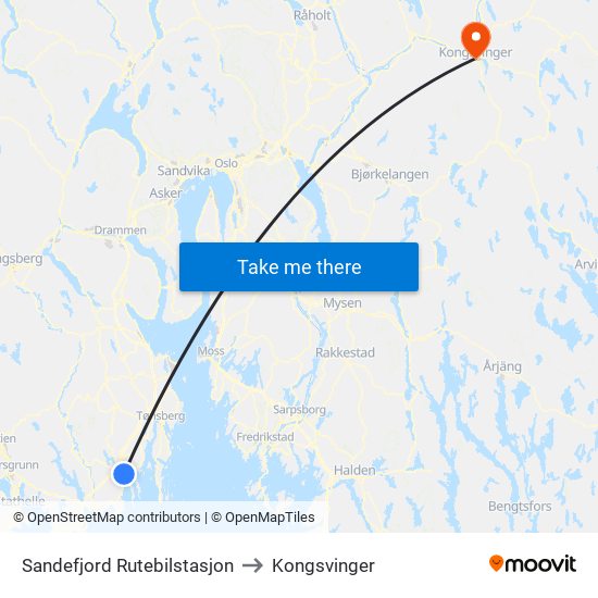 Sandefjord Rutebilstasjon to Kongsvinger map