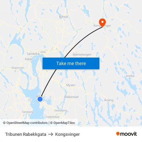 Tribunen Rabekkgata to Kongsvinger map