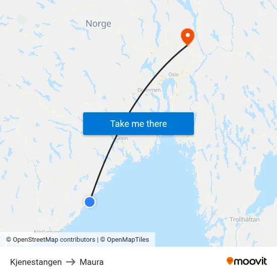 Kjenestangen to Maura map