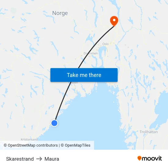 Skarestrand to Maura map