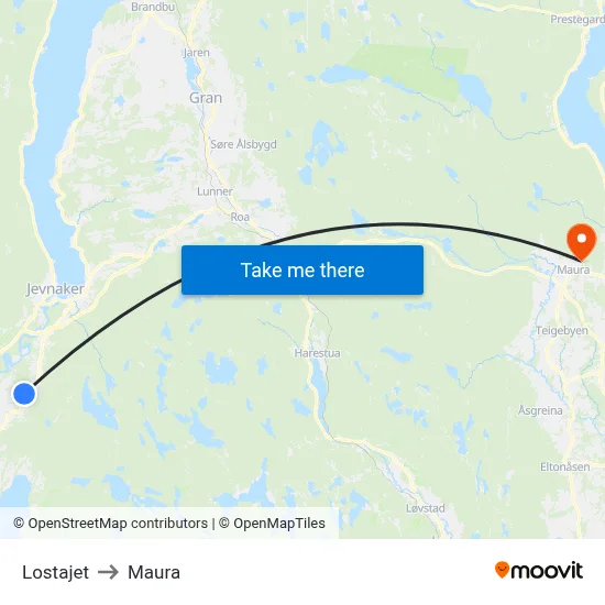 Lostajet to Maura map