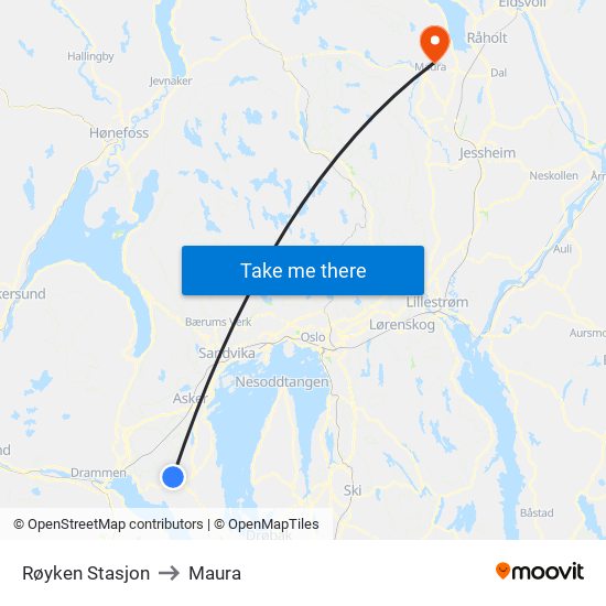 Røyken Stasjon to Maura map