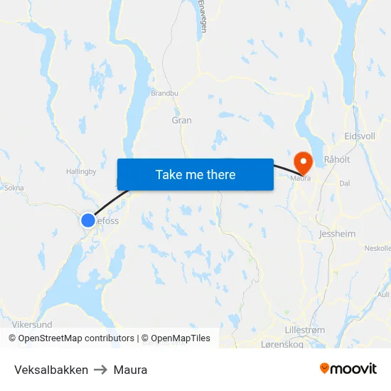 Veksalbakken to Maura map