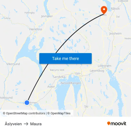 Åslyveien to Maura map