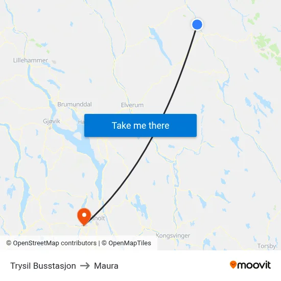 Trysil Busstasjon to Maura map
