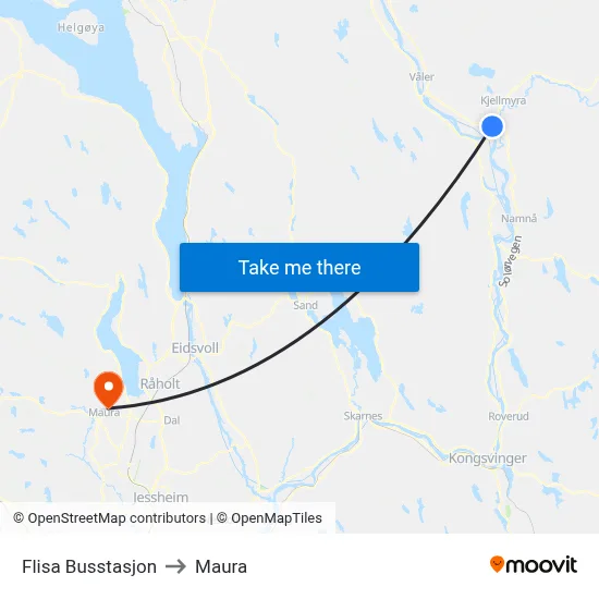 Flisa Busstasjon to Maura map