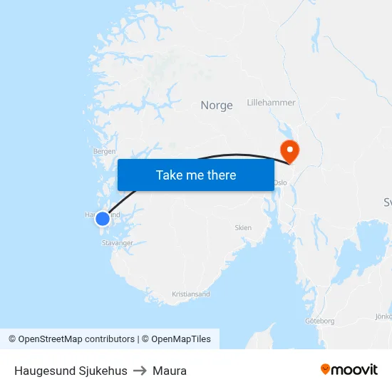 Haugesund Sjukehus to Maura map