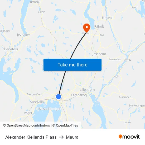 Alexander Kiellands Plass to Maura map